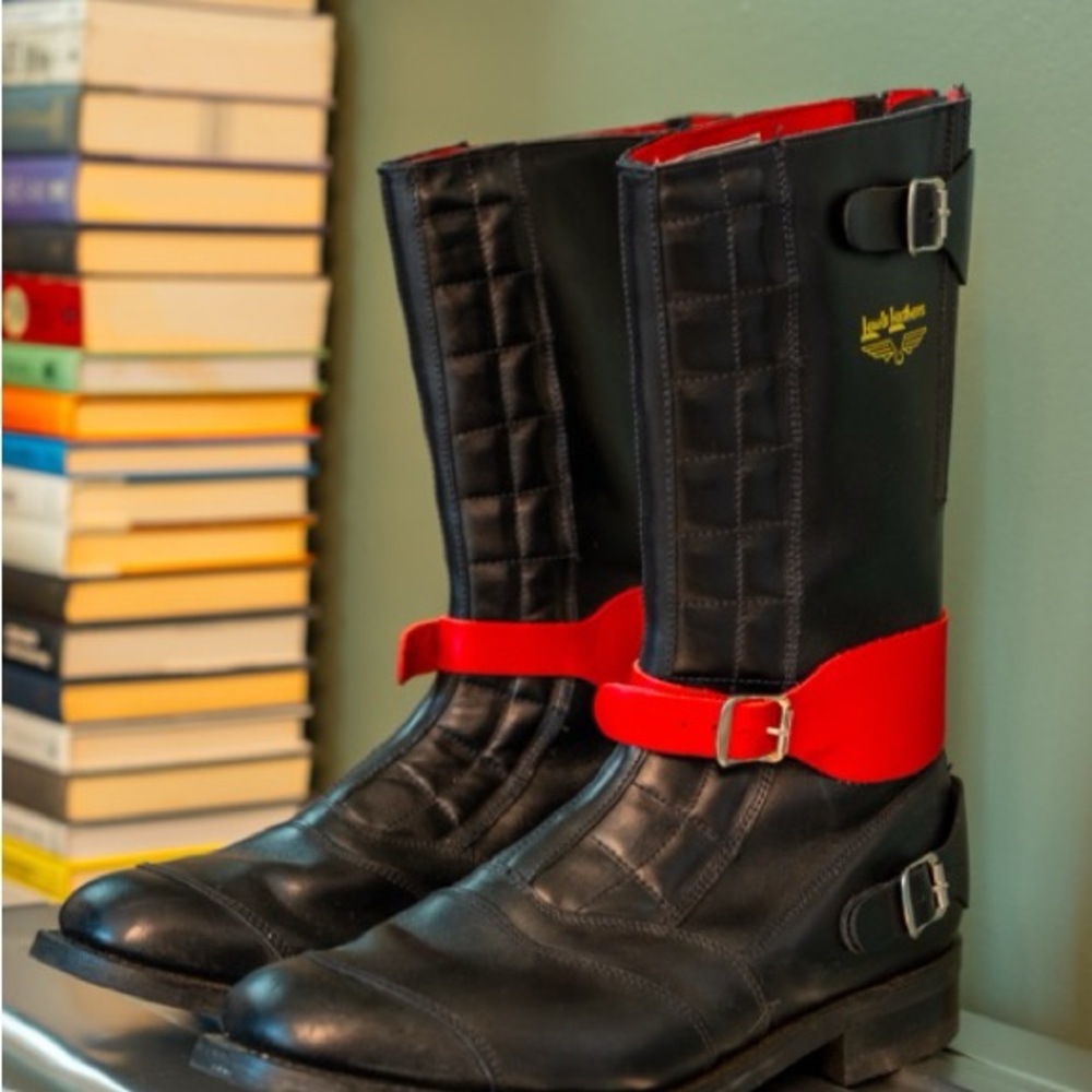 Comme des Garcons Black and Red Boots with Knee High Design